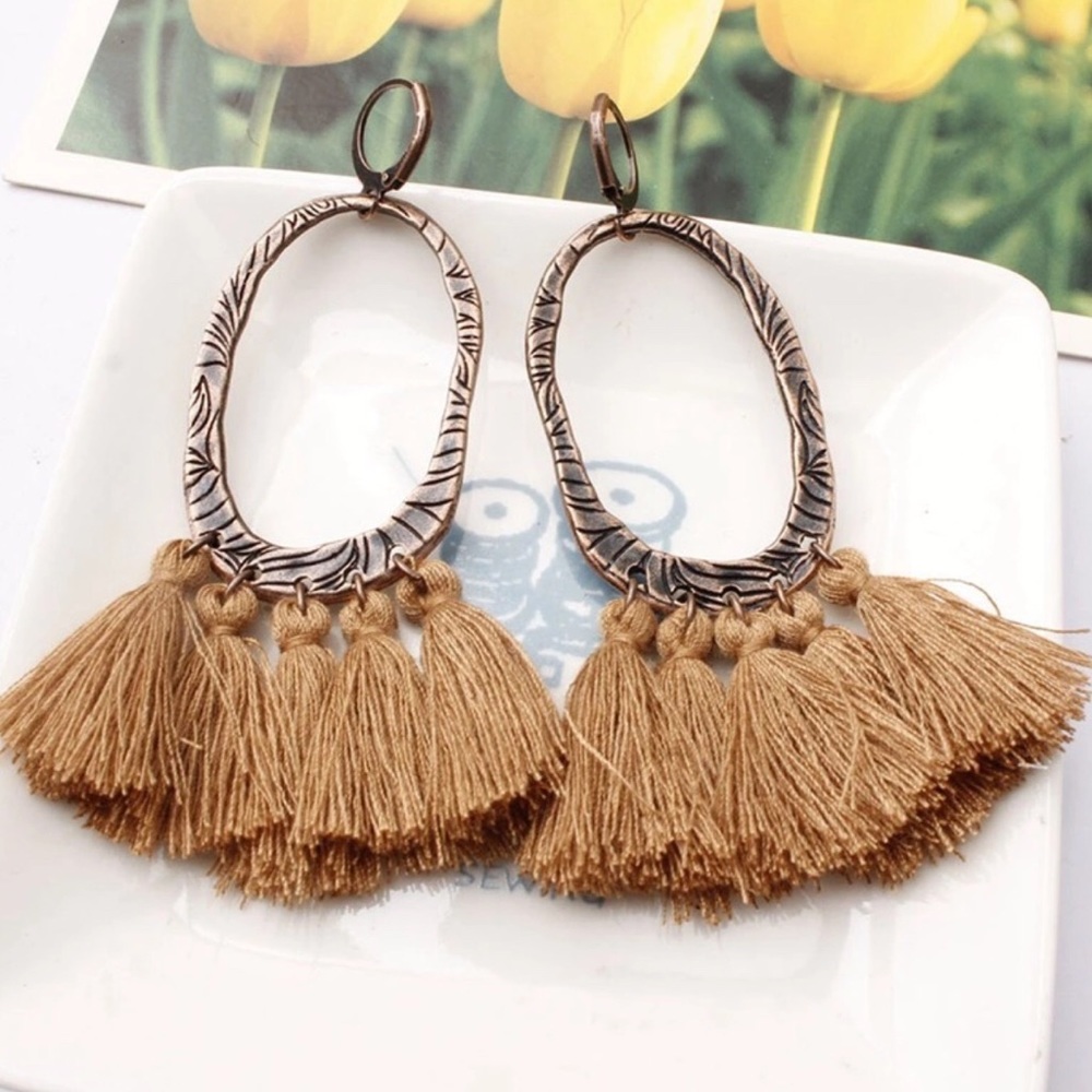 Boho Coffee Tassel Fringe & Antique Bronze